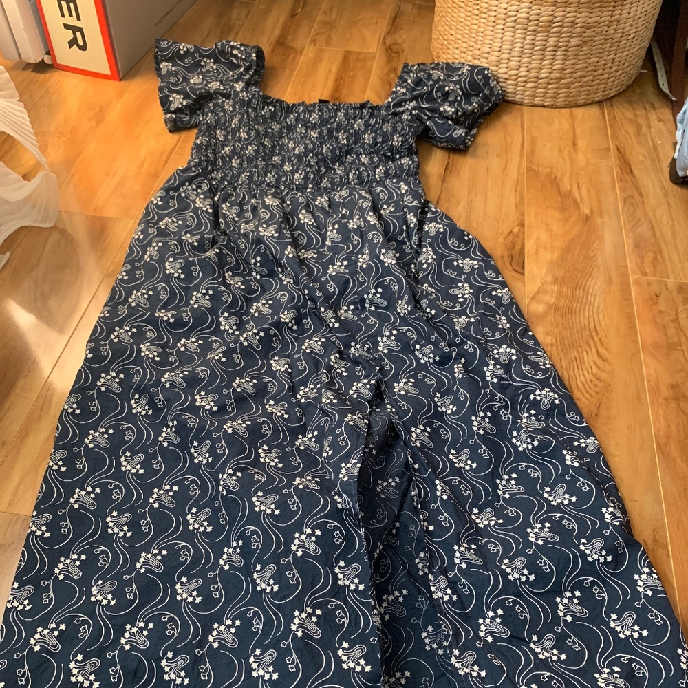 J Crew puff sleeve smocked midi dress